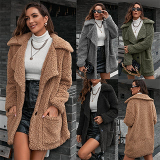 Single Breasted Bubble Fleece Jacket Loose Lapel Lamb Fleece Trench Coat - Phosgene