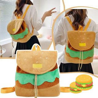 Cute Hamburger Plush Backpack Soft Cartoon Burger Plush Coin Purse Girls Kindergarten School Bookbag Children Kids Pack Phosgene