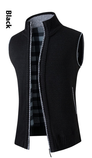 Autumn And Winter Cardigan Sweater Vest Man Stand Collar Fleece-lined Thickened Coat - Phosgene