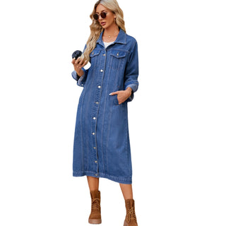 Washed Cardigan Long Denim Coat And Trench Coat Women - Phosgene