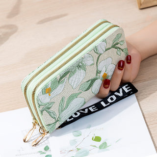 Long Double Zipper Flower Large-capacity Wallet Phosgene