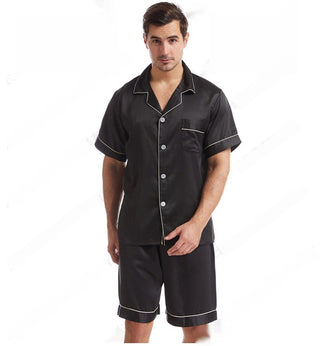 Summer Matte Satin Lapel Casual Homewear Suit Breathable Thin Short-sleeved Shorts - Phosgene