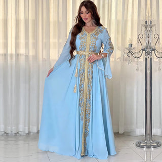 3737 Guerbang Arab Dubai Foreign Trade Embroidery Applique Dress - Phosgene