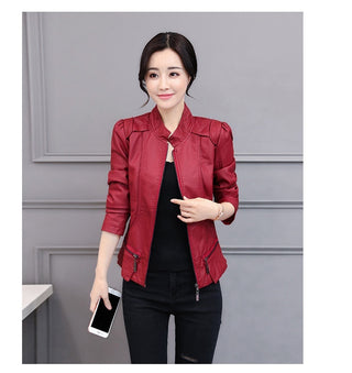 New Spring And Autumn Korean Style Motorcycle Stand-up Collar Slim Fit Slimming Leather Coat - Phosgene