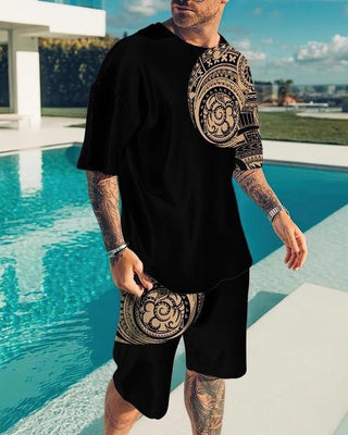 Printed Round Neck Sleeve Shorts Suit For Men Phosgene