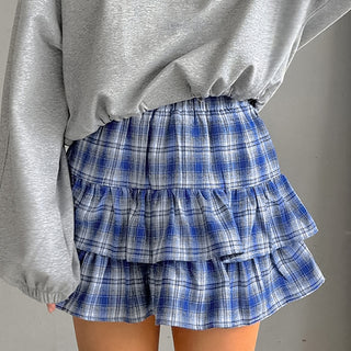 Women's Cotton Blue Plaid Skirt Phosgene