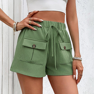 Women's Double Pocket Casual Elastic Waist Lace-up Shorts - Phosgene