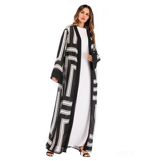 Muslim Stripe Loose Lace Cardigan Robe Female - Phosgene