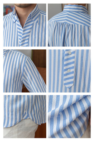 Breathable Seersucker Striped Long-sleeved Shirt Phosgene