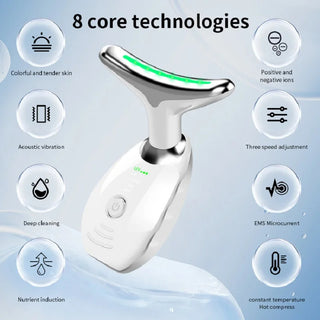 Neck Face Beauty Device Colorful LED Photon Therapy Skin Tighten Reduce Double Chin Anti Wrinkle Remove Lifting Massager - Phosgene