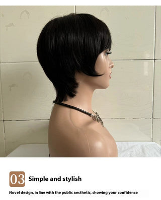 Short Straight Wig Women's Short Hair Head Cover Real Human Hair - Phosgene