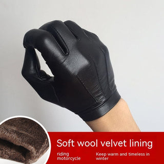 Men's Autumn And Winter Fleece-lined Warm Sheepskin Gloves - Phosgene