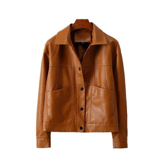 Women's Lapel Short Small Leather Coat - Phosgene