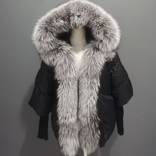 White Duck Down Real Fur Big Fur Collar Down Jacket - Phosgene