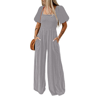 Women's Square Collar Short Sleeve Jumpsuit Phosgene