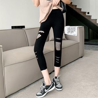 Summer Thin Women's Ripped Mesh Cropped Pants - Phosgene