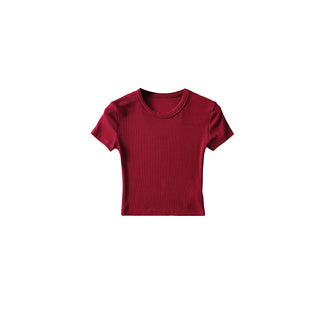 Basic Style Round Neck Tight Stretch Solid Color Short Sleeve T-shirt Top - Phosgene