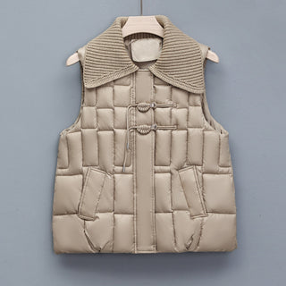 Stand Collar National Style Buckle Knitted Lapel Sleeveless Cotton-padded Jacket Vest - Phosgene