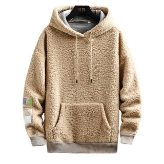 Men's Hooded Drawstring Pocket Lamb Wool Sweatshirt Velvet Padded Thickened Coat - Phosgene