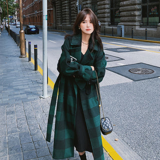 French Green Plaid Woolen Coat Is Lightly Cooked And Loose And Slim - Phosgene