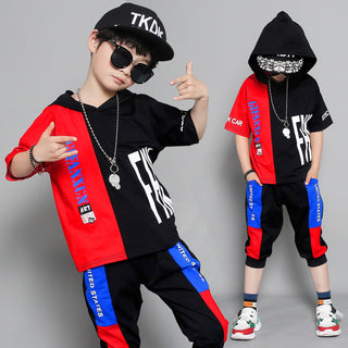 Children's clothing summer new boy short-sleeved suit in the big boy summer Korean version of the boy stitching sportswear tide - Phosgene