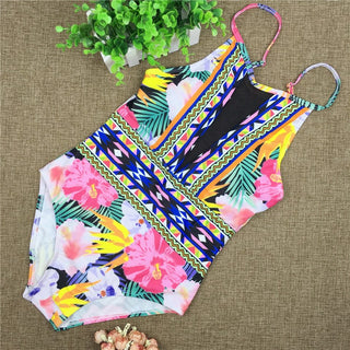 Sexy Mesh One Piece Swimsuit High Cut Swimwear Women Floral Bathing Suit Patchwork Bikini - Phosgene