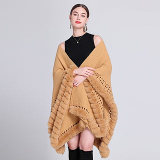 Solid Color Knitted Cape And Shawl Sweater Coat - Phosgene