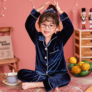 Children's Gold Velvet Solid Color Pajamas Set - Phosgene