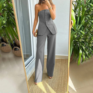 Casual Fashion Tailored Suit Button Graceful Tube Top Suit Pants Phosgene