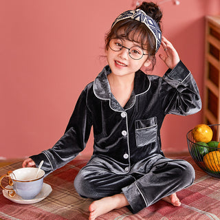 Children's Gold Velvet Solid Color Pajamas Set - Phosgene