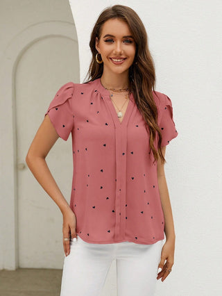 Women's V-neck Heart-shaped Petal Sleeve Shirt - Phosgene