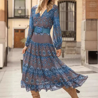 Ethnic Style Pattern Printing Large Swing Dress - Phosgene