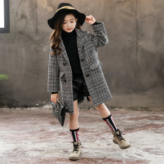 Gray plaid houndstooth coat for girls - Phosgene