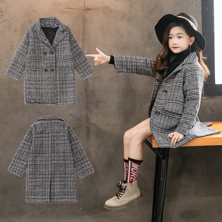 Gray plaid houndstooth coat for girls - Phosgene