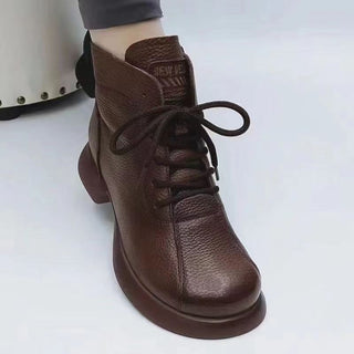 Round Toe Lace-up Platform Ankle Boots - Phosgene