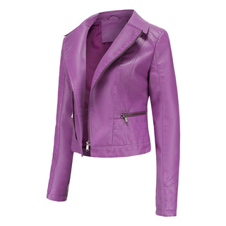 Womens Fashion Lapel Spring And Autumn Washed PU Leather Jacket - Phosgene