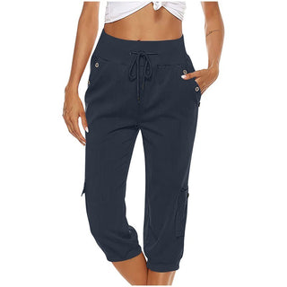 Women's Cropped Pants Cotton Linen Cargo Pocket Casual Pants - Phosgene