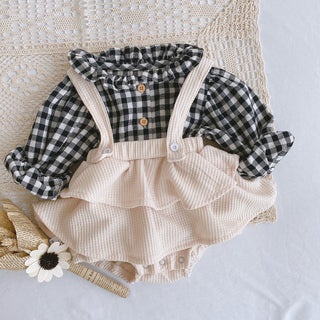 Baby Romper 0-2 Years Old Baby Clothes Baby Girl Foreign Style Pleated Lotus Leaf Sling Climber - Phosgene