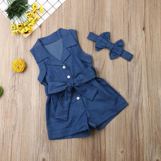 Pudcoco Kids Baby Girl Clothes Sleeveless Romper Denim - Phosgene