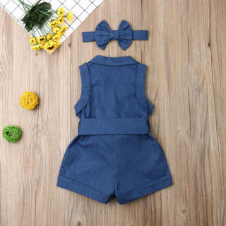 Pudcoco Kids Baby Girl Clothes Sleeveless Romper Denim - Phosgene