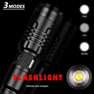 Super Bright Flashlight Zoomable USB Rechargeable Electric Torch 5 Modes Torch Outdoor Fishing Waterproof - Phosgene