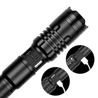 Super Bright Flashlight Zoomable USB Rechargeable Electric Torch 5 Modes Torch Outdoor Fishing Waterproof - Phosgene