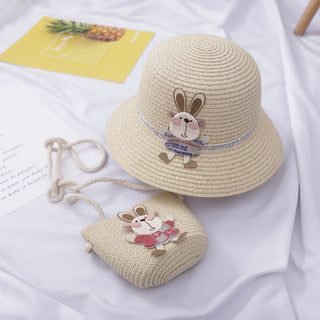 Cute Rabbit Decoration Bag Two-Piece Straw Hat - Phosgene