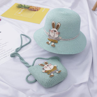 Cute Rabbit Decoration Bag Two-Piece Straw Hat - Phosgene