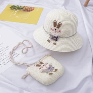 Cute Rabbit Decoration Bag Two-Piece Straw Hat - Phosgene