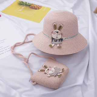 Cute Rabbit Decoration Bag Two-Piece Straw Hat - Phosgene