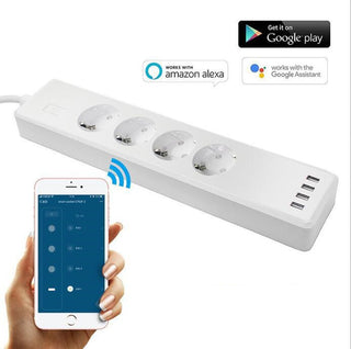 Tuya Smart Power Strip Tuya Smart Remote APP Sub-control European Smart Wiring Board Supports Alexa Voice Phosgene