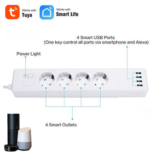 Tuya Smart Power Strip Tuya Smart Remote APP Sub-control European Smart Wiring Board Supports Alexa Voice Phosgene