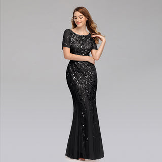 Large Size Evening Dress Foreign Trade Amazon Hot Sale European And American Version Pearl Mesh Fishtail Slim Sexy Women'S Clothing In Stock - Phosgene