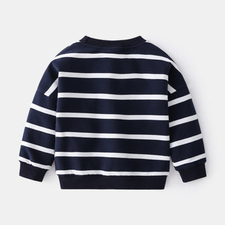 Spring Boys Striped Sweater Casual Loose Round Neck Pullover Sweater Cotton - Phosgene